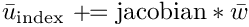 $ \bar u_{\text{index}} \aeq
                  \text{jacobian} * \bar w $