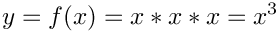 \[
  y = f(x) = x * x * x = x^3
\]